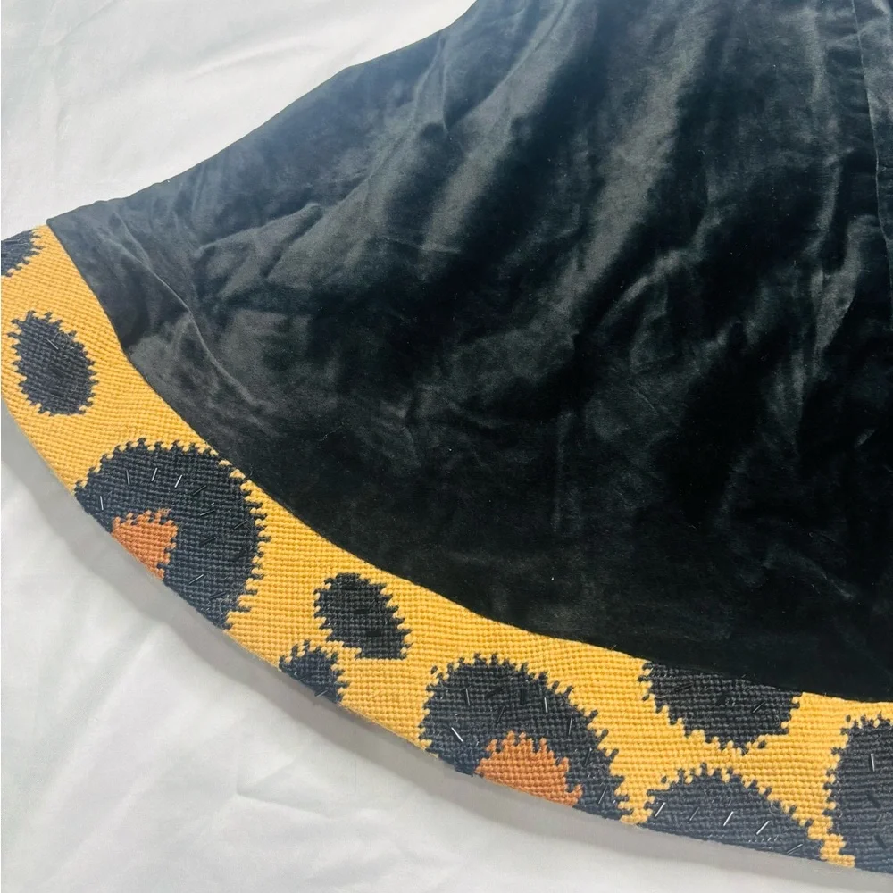 West Elm Velvet Leopard Trim Beaded Tree skirt